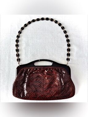 Mid-century DELKA France Lucite Frame + Chain Python Snakeskin Handbag EUC